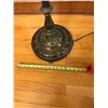 Image 4 : #531: Antique brass lamp with newer glass shade. 63” (160 cm) high. Base 11” (28 c
