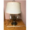 Image 1 : #533: Brass lamp with shade. Base 7.25” (19cm) wide. Lamp 24.5” (62.5 cm) tall. Wo