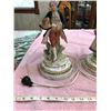 Image 2 : #541:  Pair of male and female figurine bedroom lamps with shades. Male fair condition has chipped f