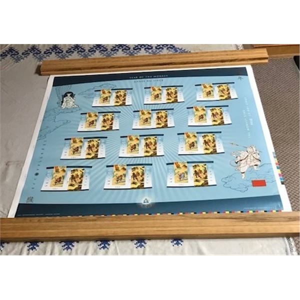 #554: Uncut pressed sheet of stamps. Chinese Year of the Monkey: 12 x 1.40 = $16.80 face value.
