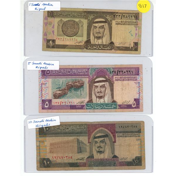 Saudi Arabia One, Five, Ten Riyals.