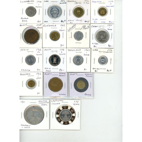 Foreign Curency Coins, Tokens, California Redwood Dollar, Regina Coin Club Badges, Indonesia 1964 Ba