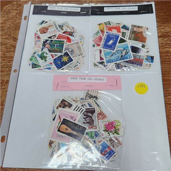 Binder Page Lot With over 300 Stamps, a Joke/Funny, One "Million Dollar Bill" With A celebrity Face,