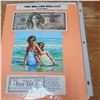 Image 2 : Binder Page Lot With over 300 Stamps, a Print of Artwork, One "Million Dollar Bill" With A celebrity
