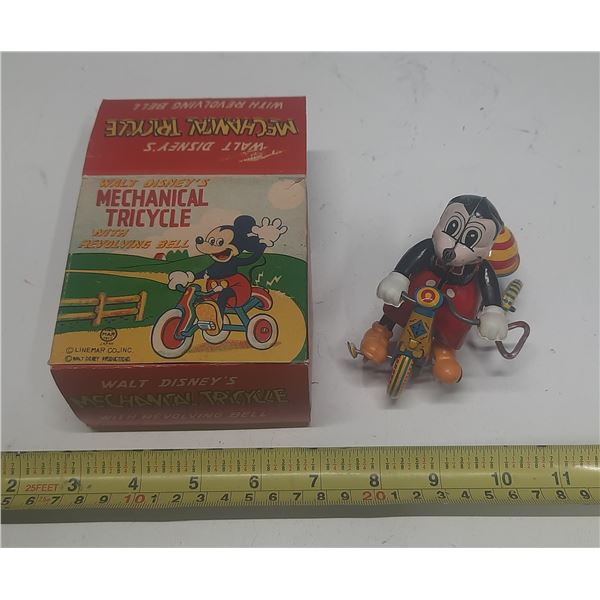 Vintage "Walt Disney's Mechanical Tricycal With Revolving Bell - LineMar Toys Japan - In Original Bo