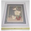 Image 1 : Nice Old Floral (ikebana) Goes lithograph print in frame.