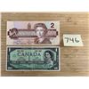 Image 1 : Canadian $2 and $1 bills.