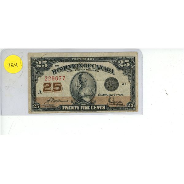 1923 Dominion of Canada 25 Cents Shinplaster.