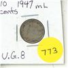 Image 1 : 1947 Canada Silver 10 Cents Coin.