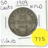 Image 1 : 1909 New Foundland Silver 50 Cents Coin.