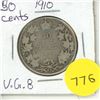 Image 1 : 1910 Canada Silver 50 Cents Coin.