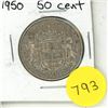 Image 1 : 1950 Canada Silver 50 Cents Coin.
