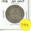 Image 1 : 1918 Canada Silver 50 Cents Coin.