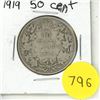 Image 1 : 1919 Canada Silver 50 Cents Coin.