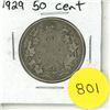 Image 1 : 1929 Canada Silver 50 Cents Coin.