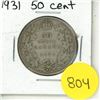 Image 1 : 1931 Canada Silver 50 Cents Coin.