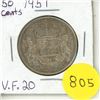 Image 1 : 1951 Canada Silver 50 Cents Coin.