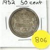 Image 1 : 1952 Canada Silver 50 Cents Coin.