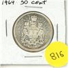 Image 1 : 1964 Canada Silver 50 Cents Coin.