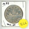 Image 1 : 1957 Canada Silver One Dollar Coin.