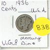 Image 1 : 1936 U.S.A. One Cents Coin - Mercury Dime.