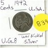 Image 1 : 1942 U.S.A. Five Cents Coin - War Nickel Silver.