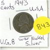 Image 1 : 1943 U.S.A. Five Cents Coin - War Nickel Silver.