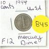 Image 1 : 1944 U.S.A. Ten Cents Coin - Mercury Dime.