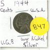 Image 1 : 1944 U.S.A. Five Cents Coin - War Nickel Silver.