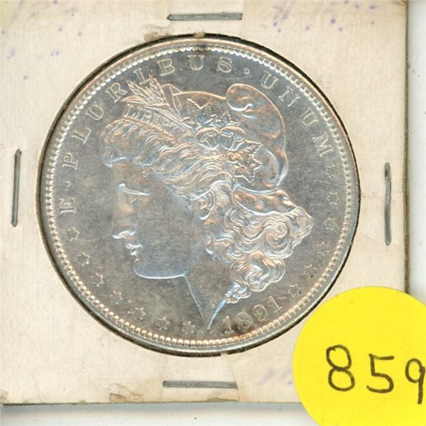1891 U.S.A. Silver One Dollar Coin.
