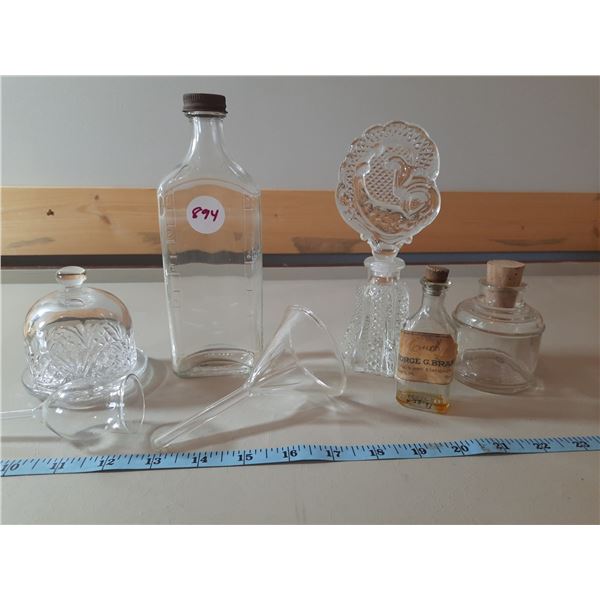 Perfume Bottle, Medicine Bottle, Pyrex Glass Funnel