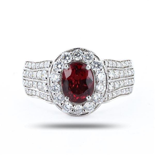 1.19 ctw UNHEATED Pink Brown Spinel and 0.76 ctw Diamond 18K White Gold Ring