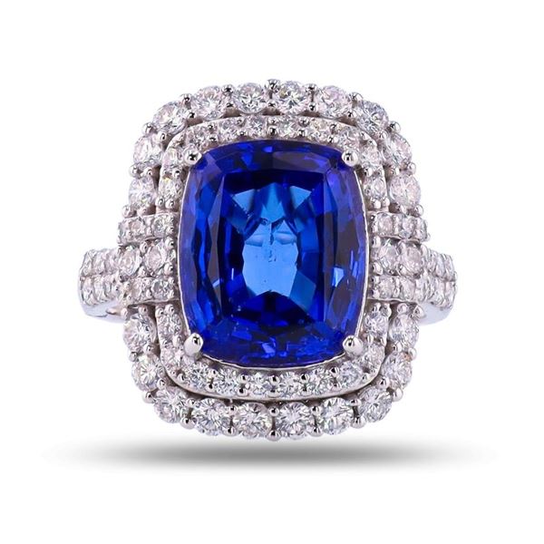 6.27 ctw Tanzanite and 1.41 ctw Diamond Platinum Ring