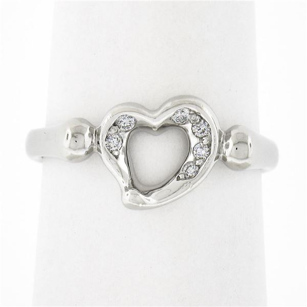 Tiffany & Co. Elsa Peretti Platinum Polished Open Heart Band Ring w/ Diamonds