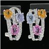Image 2 : Solid 14k White Gold 3.10 ctw Multi Color Sapphire & Diamond Omega Cuff Earrings