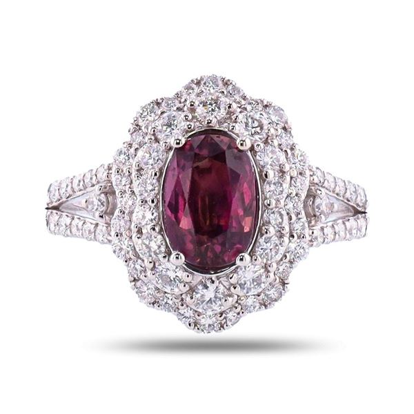 1.87 ctw Purple Pink Sapphire and 0.84 ctw Diamond Platinum Ring (GIA CERTIFIED)