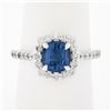 Image 1 : NEW Platinum 1.89 ctw GIA NO HEAT Cushion Blue Spinel Brilliant Diamond Halo Rin