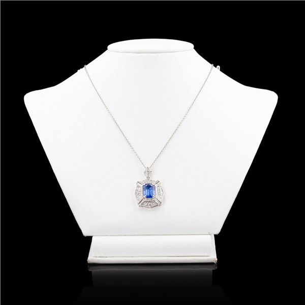 5.41 ctw Blue Sapphire and 1.34 ctw Diamond Platinum Pendant (GIA CERTIFIED)