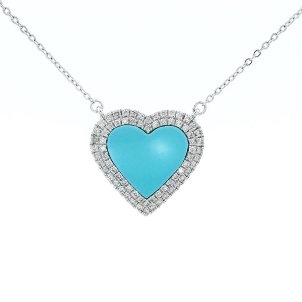 14kt WG Turquiose and Dia Heart Pendant
