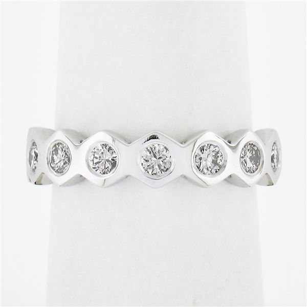 New Platinum 0.52 ctw Round Burnish Set Diamond Stackable Hexagon Shape Band Rin