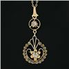 Image 3 : Antique Gold 0.14 ctw Diamond Open Work Floral Drop Dangle Lavalier Pendant