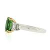 Image 7 : NEW Platinum & 14k Gold 4.39 ctw GIA Cushion Tsavorite & Emerald Cut Diamond Rin