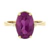 Image 5 : Vintage 14K Yellow Gold Oval Prong Solitaire Pink Stone w/ Scalloped Basket Ring