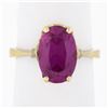 Image 8 : Vintage 14K Yellow Gold Oval Prong Solitaire Pink Stone w/ Scalloped Basket Ring