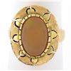 Image 1 : Vintage 14k Yellow Gold Oval Cabochon Jelly Opal Textured Open Work Platter Ring