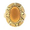Image 4 : Vintage 14k Yellow Gold Oval Cabochon Jelly Opal Textured Open Work Platter Ring