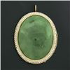 Image 2 : Vintage 14k Gold Oval Cabochon Jade Seed Pearl Twisted Wire Frame Brooch Pendant