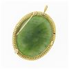 Image 4 : Vintage 14k Gold Oval Cabochon Jade Seed Pearl Twisted Wire Frame Brooch Pendant