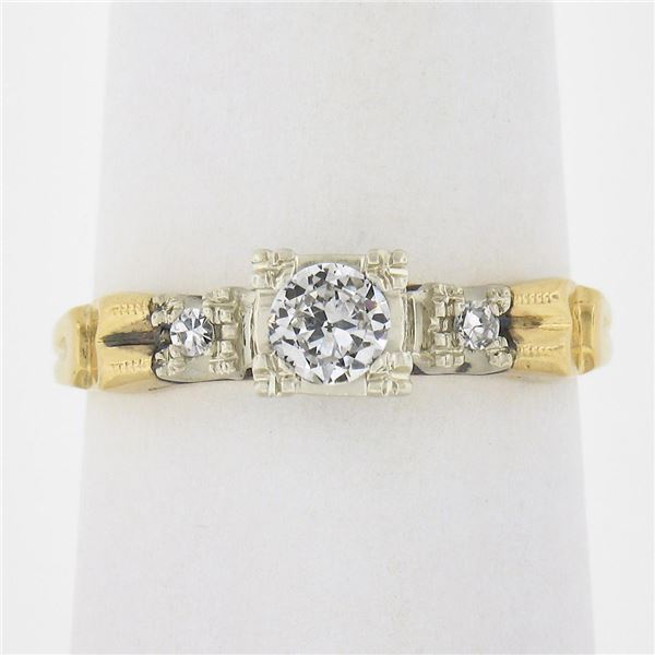 Vintage 14k Two Tone Gold Old European Cut Diamond Solitaire Engagement Ring