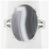Image 1 : New 14k White Gold 18.2x13mm Oval Cabochon Prong Set Gray Agate Solitaire Ring